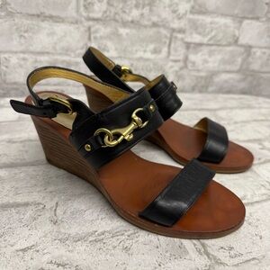 Coach Leather Buckle Wedge‎ Sandals Women’s Size 7 Brown Black